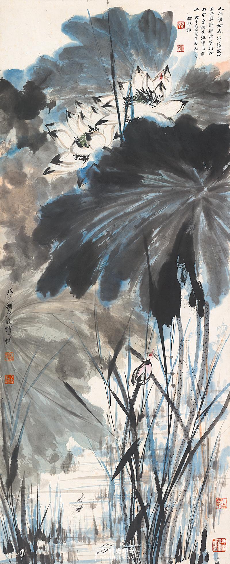 张大千,于非闇-荷花游鱼(628x1540)-C6286.jpg