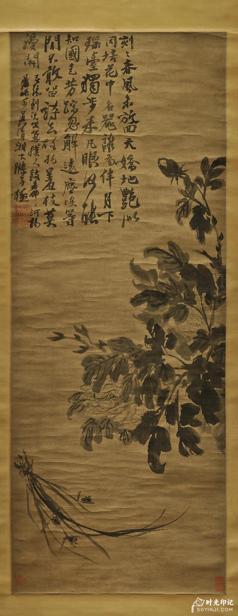 清-石涛-牡丹兰花图轴纸本画芯105×40.jpg